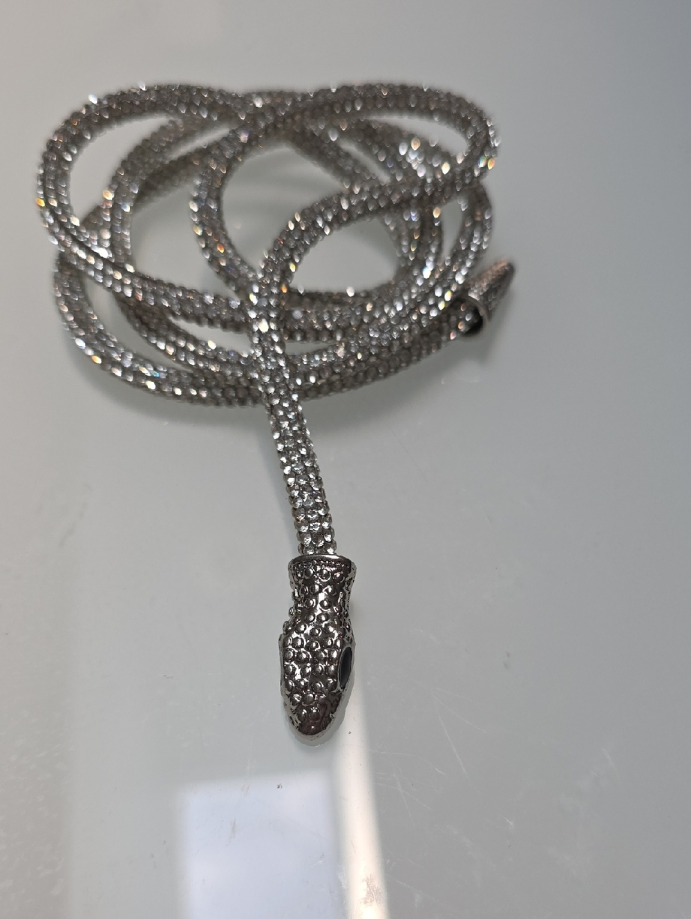 Crystal-Embellished Snake Chainbracelet Or Necklace- Silver Tone